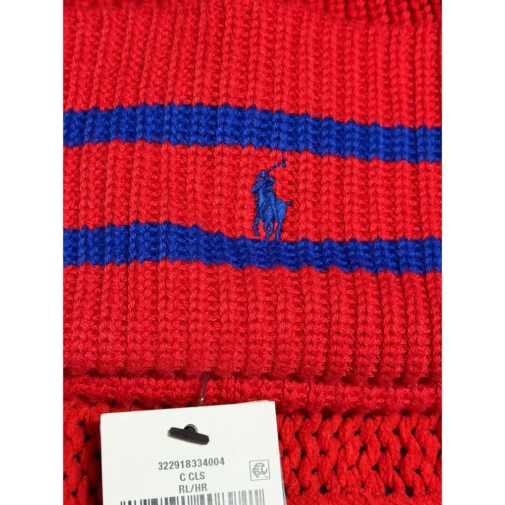 Polo Ralph Lauren Kids Red Blue Striped Ribbed Knit Beanie Hat One Size 4-7 NEW